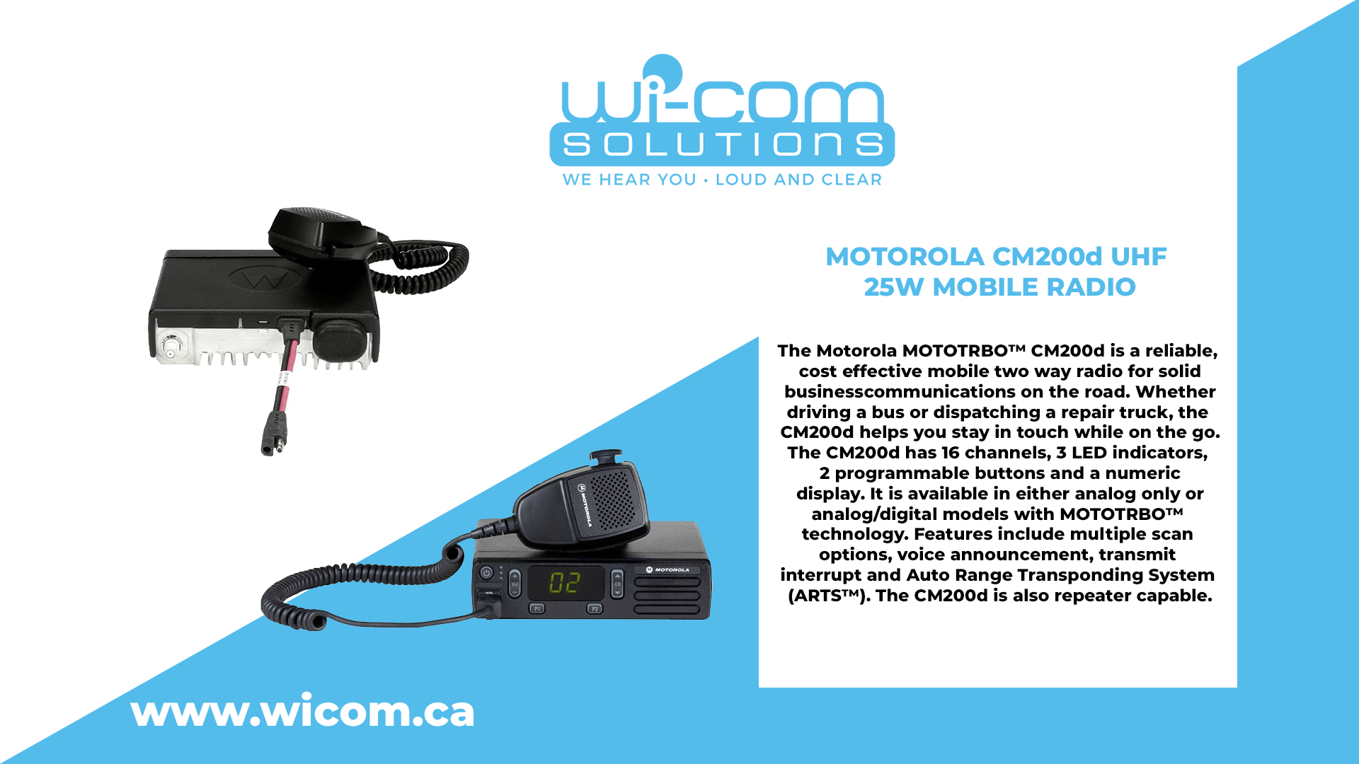 MOTOROLA CM200d UHF 25W ANALOG MOBILE RADIO