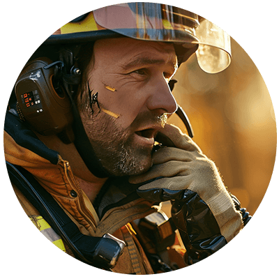 Firefighter using a two-way radio